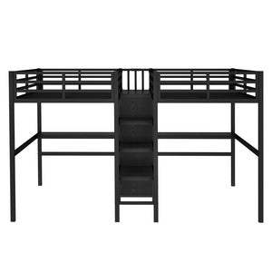 English Elm Twin Metal Loft Bed With Dual Desks, Wardrobe, Shelves & Power Outlet For Ultimate Space-Saving Design W1580S00114-GIGA