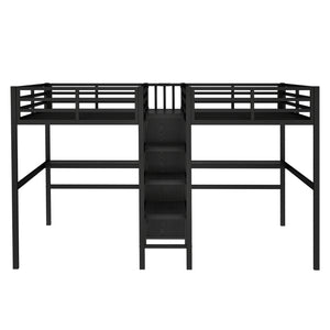 English Elm Twin Metal Loft Bed with Study Desk Wardrobe Shelving and Outlet for Kids Rooms Black W1580S00371