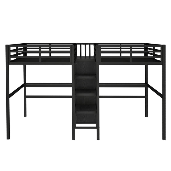 English Elm Twin Metal Loft Bed with Study Desk Wardrobe Shelving and Outlet for Kids Rooms Black W1580S00371