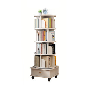 English Elm 5 Tier Rotating Bookshelf with 360° Spin, Locking Wheels, Stable Base & Drawer Storage for Home W3204P309488