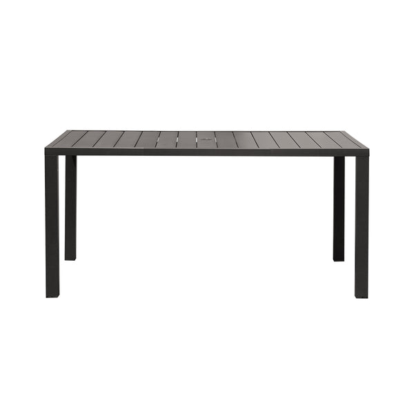 English Elm Outdoor Dining Table For 6 - Durable Rectangular Metal Patio Table With Umbrella Hole For All Seasons W1859P359856
