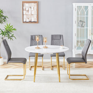 English Elm Table and Chair Set Extendable Mdf Round Oval Dining with Gold Arched Legs Dark Gray,White+Gold W1151S03947