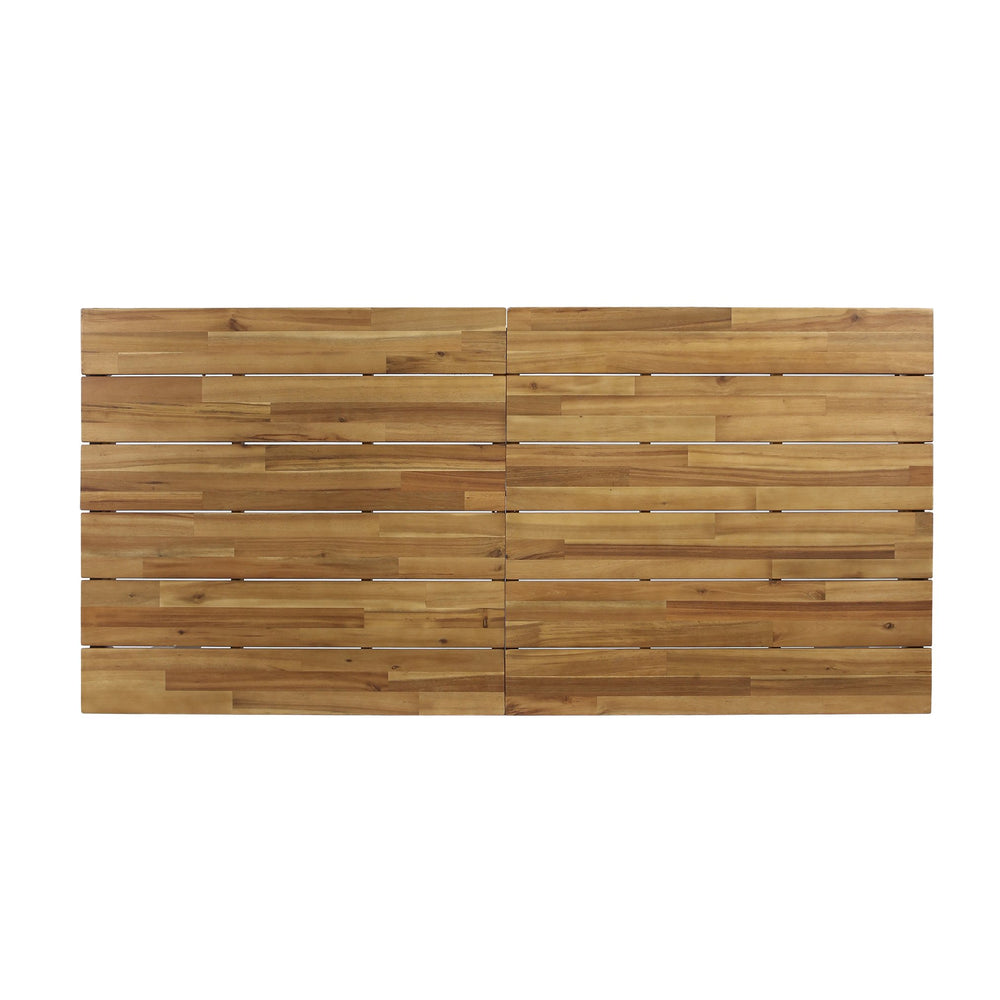 English Elm Christopher Knight Home® - Rectangular Acacia Wood Outdoor Dining Table 71" — Teak Finish Slatted Top, Black Iron Legs, Durable Elegance 64274.00