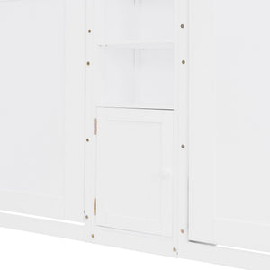 English Elm Dual Twin Wall Murphy Beds with Storage Tower Shelves for Kids or Guest Rooms White N820S00058K-1