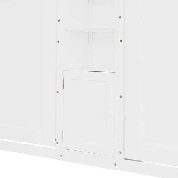 English Elm Dual Twin Wall Murphy Beds with Storage Tower Shelves for Kids or Guest Rooms White N820S00058K-1