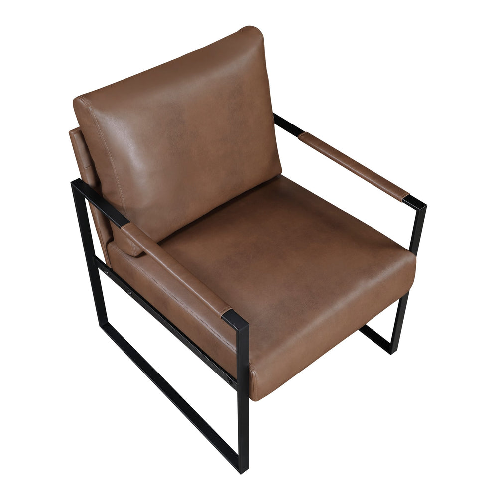 English Elm Modern Metal Accent Chair with Faux Leather Upholstery, Minimalist Frame, Comfortable Seat for Living Room Decor Brown 27 L x 10 W x 23.5 H B011P255743