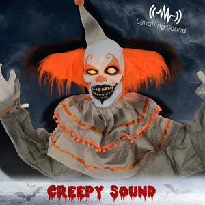 English Elm Orange Haired Animatronic Clown Six Foot Halloween Prop with Glowing Eyes and Motion Sensor T3971P382500