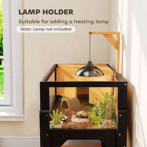 English Elm Wooden Tortoise Enclosure with Acrylic Panels Basking Zone and Supply Shelf Below T3971P390837