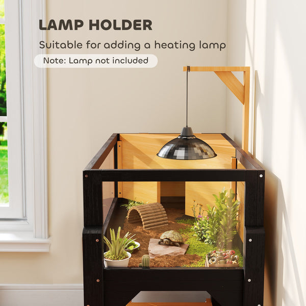 English Elm Wooden Tortoise Enclosure with Acrylic Panels Basking Zone and Supply Shelf Below T3971P390837