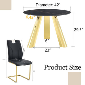 English Elm Table And Chair Set - Luxurious 42-Inch Round Sintered Stone Table With 6 Ergonomic Black Chairs W2920S00044-GIGA