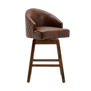 English Elm United We Win Quilted Microsuede Swivel Barstool with Wood Legs and Gold Rivet Trim Brown W1568P361704