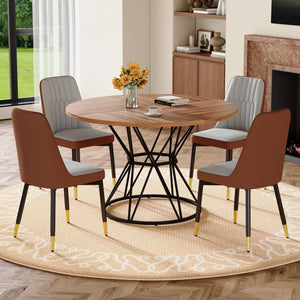 English Elm Table and Chair Set Round Walnut Mdf Top Hourglass Base with Four Pu Leather Seats Brown,Light Gray,Walnut+Black W1151S04841