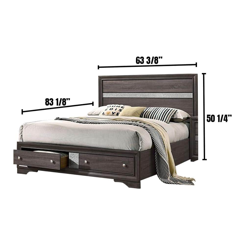 English Elm Contemporary Gray Panel Headboard Queen Bed Frame With Drawers - Chic Bedroom Storage Solution! B2741S00057