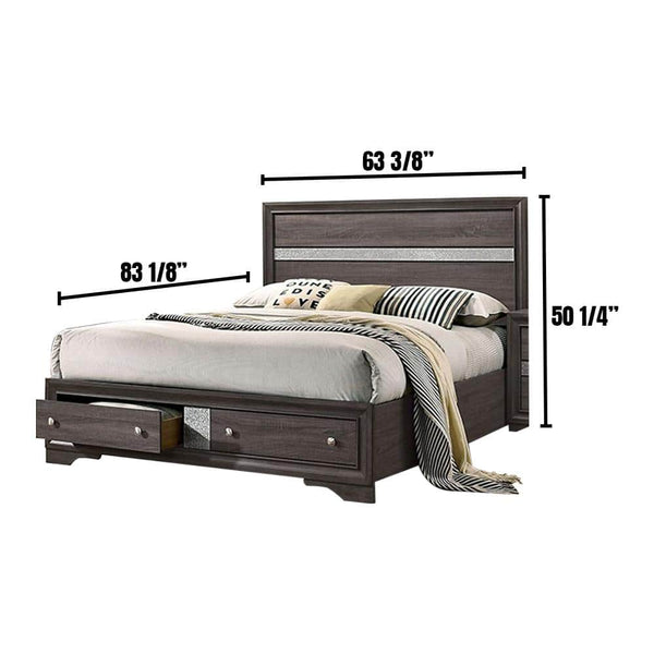 English Elm Contemporary Gray Panel Headboard Queen Bed Frame With Drawers - Chic Bedroom Storage Solution! B2741S00057