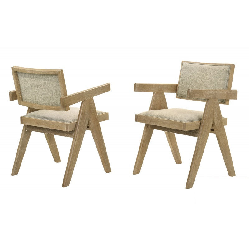 English Elm Light Oak Farmhouse Dining Arm Chairs Upholstered Set of Two for Kitchen Table B011P423324