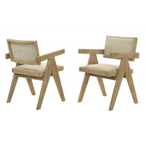 English Elm Light Oak Farmhouse Dining Arm Chairs Upholstered Set of Two for Kitchen Table B011P423324