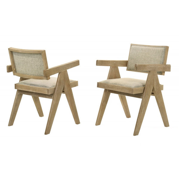 English Elm Light Oak Farmhouse Dining Arm Chairs Upholstered Set of Two for Kitchen Table B011P423324