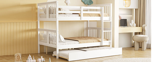 English Elm Full Over Bunk Bed with Twin Trundle Solid Pine Frame Gray Convertible LT100204AAK