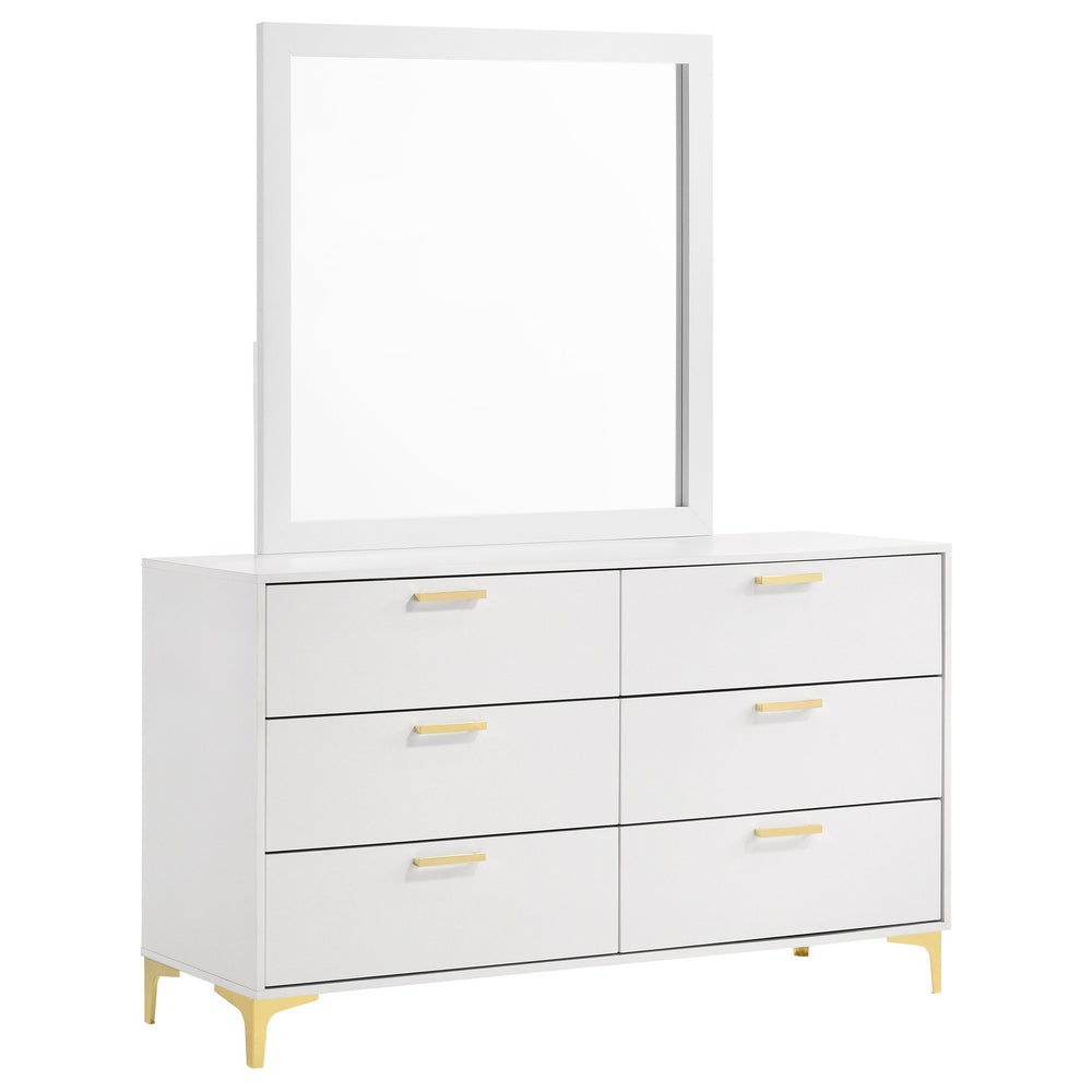 English Elm James White Glam Dresser with Mirror Gold Hardware Six Drawers Bedroom Vanity Set B062S01742