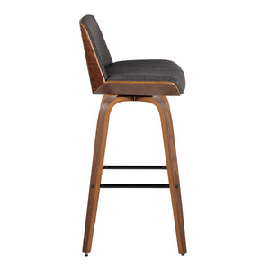 English Elm Fixed-height Swivel Barstools Mid-century Walnut Legs Charcoal Upholstered Seat Set of 2 B202S02155