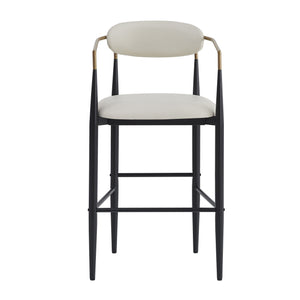 English Elm Christopher Knight Home® - Barstools Set Of 2 - Modern Upholstered Kitchen Stools With Back, Beige Faux Leather & Black Legs N779P248198P
