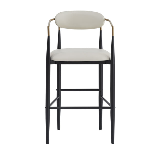 English Elm Christopher Knight Home® - Barstools Set Of 2 - Modern Upholstered Kitchen Stools With Back, Beige Faux Leather & Black Legs N779P248198P