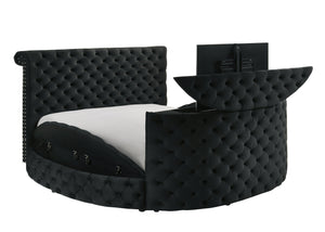 English Elm Luxurious King Size Bed Set With Tufted Black Velvet, Tv Lift, Electric Fireplace & Nightstands B2741S00121