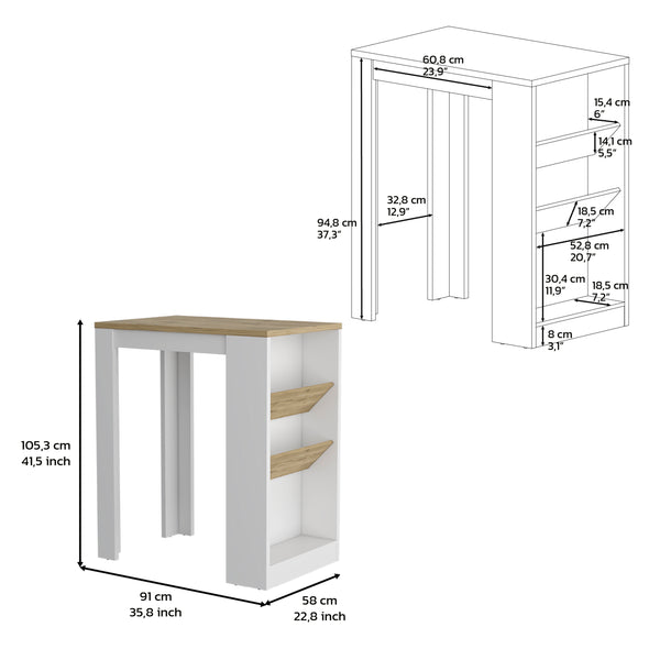English Elm Kitchen Island with Bottle Organizer and Shelf, 41" H Compact Side Table with Sturdy Top Surface and Elegant Finish Multicolor 46.85 L x 27.55 W x 4.33 H B097133048