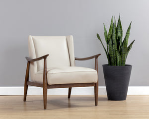 Sunpan Azella Lounge Chair - Mid-Century Modern Design in Manchester Stone Leather with Solid Ash Frame