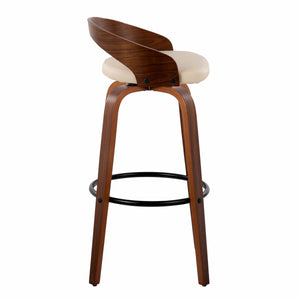 English Elm Grotto 30" Mid-Century Modern Barstools - Set Of 2 In Walnut Wood & Cream Faux Leather With Swivel B202S00594