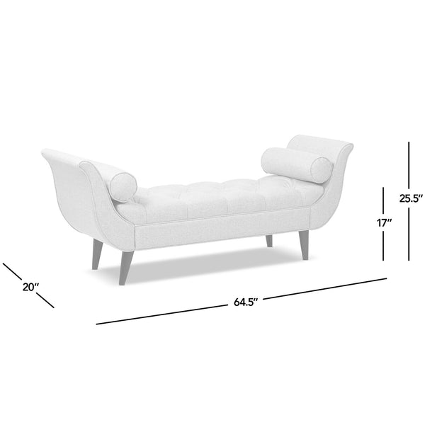 English Elm Alma Velvet Tufted Entryway Bench with Flared Arms and Bolster Pillows Included B2719P238454