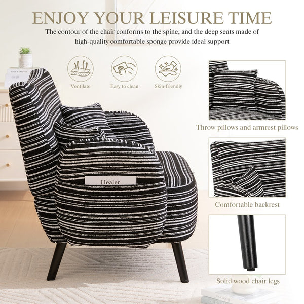 English Elm Modern tufted two-seater sofa with boucle upholstery, tapered legs, storage pockets, cozy compact design Black W395P376591