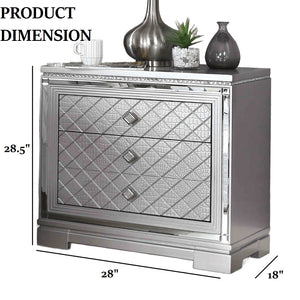 English Elm Glam Mirrored Nightstand with Jewelry Drawer Usb Port and Hollywood Regency Cross-hatch B2741P436970