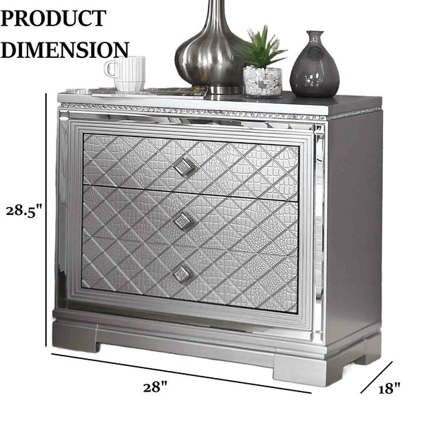 English Elm Glam Mirrored Nightstand with Jewelry Drawer Usb Port and Hollywood Regency Cross-hatch B2741P436970