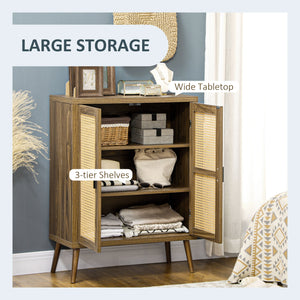 English Elm HOMCOM Rattan Door Sideboard Buffet Cabinet with Adjustable Shelves, Anti-Tip Brown Storage Accent W2225P173881