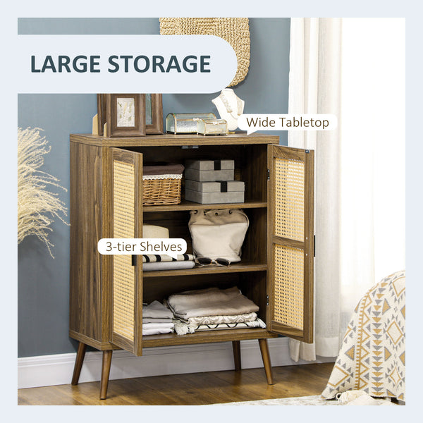English Elm HOMCOM Rattan Door Sideboard Buffet Cabinet with Adjustable Shelves, Anti-Tip Brown Storage Accent W2225P173881