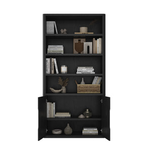 English Elm Rivington 40" Bookcase Cabinet with Soft-Close Doors, 4 Open Shelves, Adjustable Storage Appeal Black B365S00018