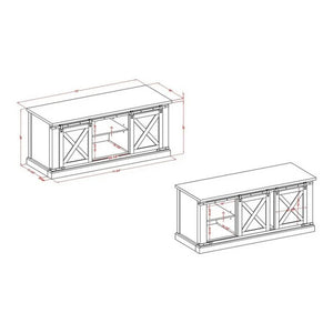 English Elm Antique Rustic Farmhouse TV Console 72"W with Sliding X-Panel Doors, Metal Accents & Open Shelves Antique White 77 L x 34 W x 9 H B2741P361924
