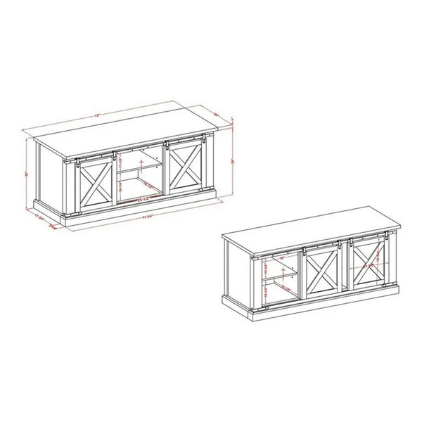 English Elm Antique Rustic Farmhouse TV Console 72"W with Sliding X-Panel Doors, Metal Accents & Open Shelves Antique White 77 L x 34 W x 9 H B2741P361924