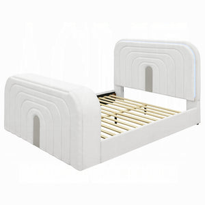 English Elm Shelyn Plush Teddy Sherpa EK Bed with LED Headboard, Built-In Fireplace, TV Lift and Bluetooth Speaker White 85.63 L x 12.6 W x 6.18 H B2726S00477