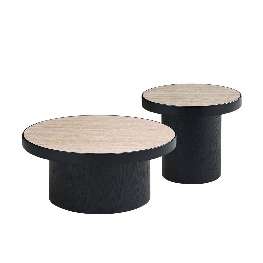English Elm Coffee Table Nesting Set Round Mdf Pair Walnut Finish for Modern Living Rooms W876S00335