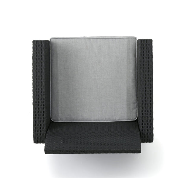 English Elm Christopher Knight Home® - 5 Seater Outdoor Wicker Chat Set with Waterproof Removable Cushions, Durable Polypropylene, Charcoal 61311.00