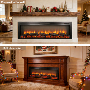 English Elm 54 Inch Recessed Electric Fireplace with Led Flame Display and Remote for Living Rooms W1769P415223