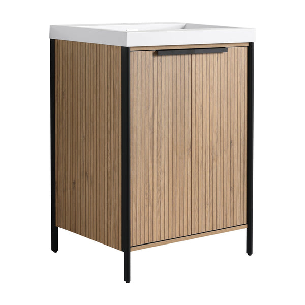 English Elm 24" Freestanding Bathroom Vanity with Resin Integrated Sink, Soft-Close Doors, Adjustable Shelf, Durable Plywood Finish Light Coffee W999S00294