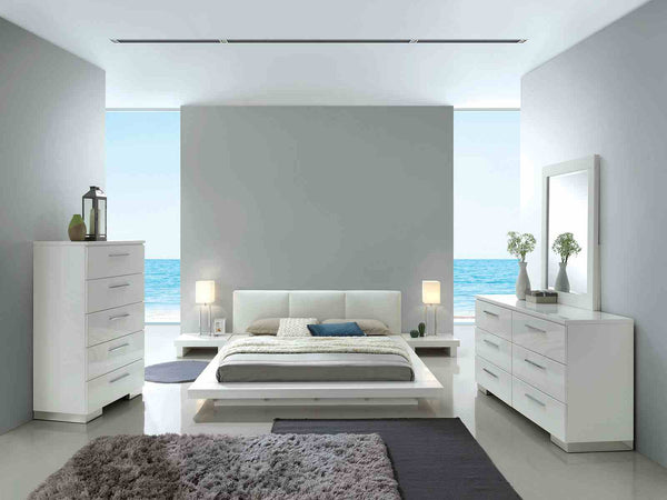 English Elm Contemporary Glam Nightstand Glossy White Lacquer Chrome Legs Dovetail Drawer Bedroom B2741P436969