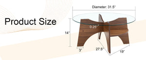 English Elm Round Tempered Glass Coffee Table with Fan Pedestal Base for Modern Living Rooms Transparent,Walnut W1151P256004