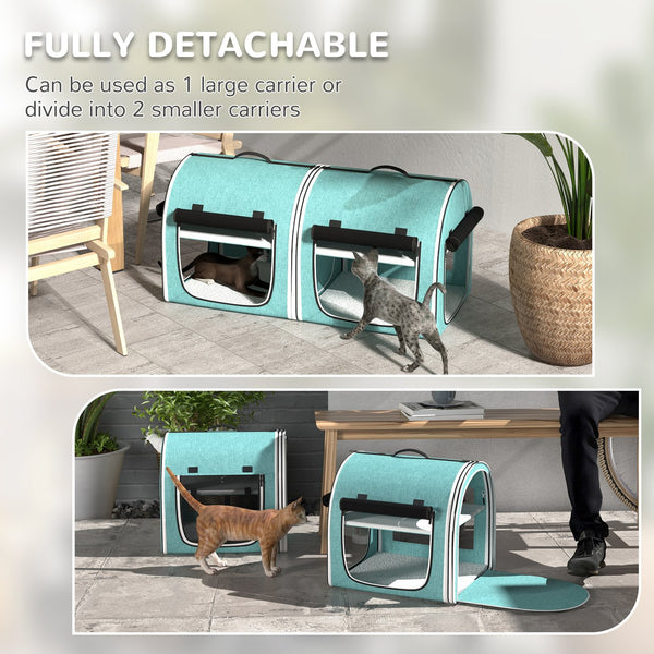 English Elm PawHut 39" Soft-Sided Double Cat Carrier with Divider, Foldable Travel Crate, Cushions & Storage Bag W2225P249937