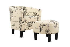 English Elm Accent Chair and Ottoman Set Botanical Script Print Barrel Back with Tapered Legs B089P416565
