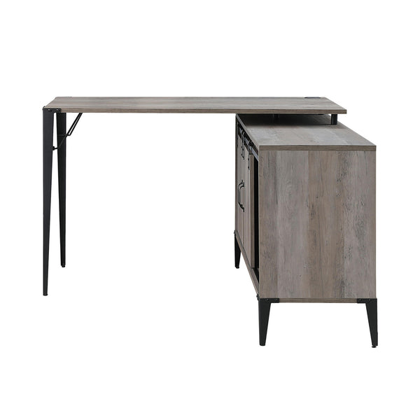 English Elm L-Shape Industrial Writing Desk with Side Cabinet and Sliding Doors for Organized Workstation and Cable Management Black,Grey B016P317517