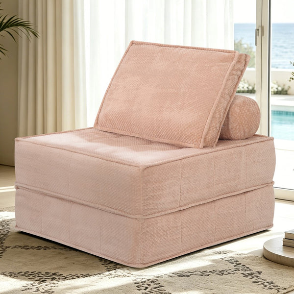 English Elm 33.4 Inch Modular Corduroy Lounge Chair with Spring Cushions for Compact Living Spaces Pink W3975P455221